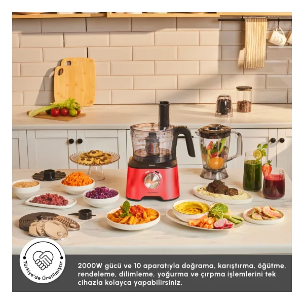 Karaca Mastermaid Power Multifunctional 10in1 Kırmızı 2000 W Gıda Hazırlama Seti - Görsel 3