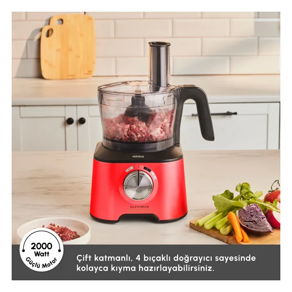Karaca Mastermaid Power Multifunctional 10in1 Kırmızı 2000 W Gıda Hazırlama Seti - Görsel 4