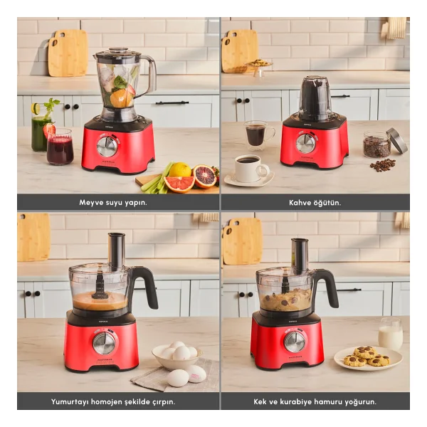 Karaca Mastermaid Power Multifunctional 10in1 Kırmızı 2000 W Gıda Hazırlama Seti - Görsel 7