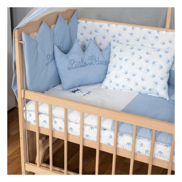 Bamgidoo Ahşap Organik Beşik Anne Yanı Beşik 3 Kademeli Lüx Bebek Beşiği 60 X 120 Cm - Mavi Prens Uyku Setli & Soft Yataklı - Görsel 2