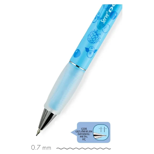Serve Deep Meyve Temalı Böğürtlen Desenli Mavi 0.7 mm Versatil Uçlu Kalem - Görsel 3
