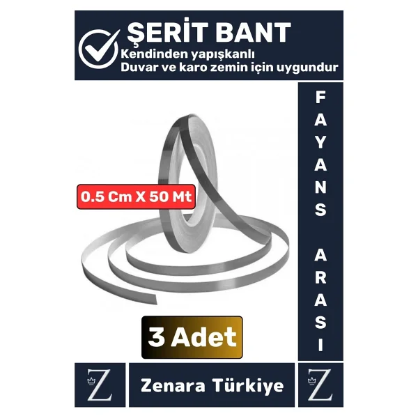 Premium Güçlü Kendinden Yapışkanlı Su Geçirmez Fayans Arası Şerit Derz Bant 0.5 Cm X 50 Metre 3 Adet - Görsel 4