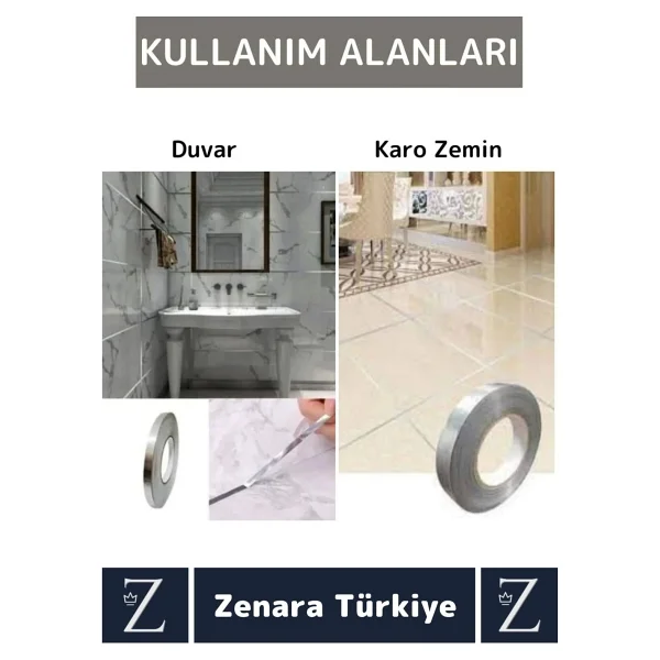 Premium Güçlü Kendinden Yapışkanlı Su Geçirmez Fayans Arası Şerit Derz Bant 0.5 Cm X 50 Metre 3 Adet - Görsel 3