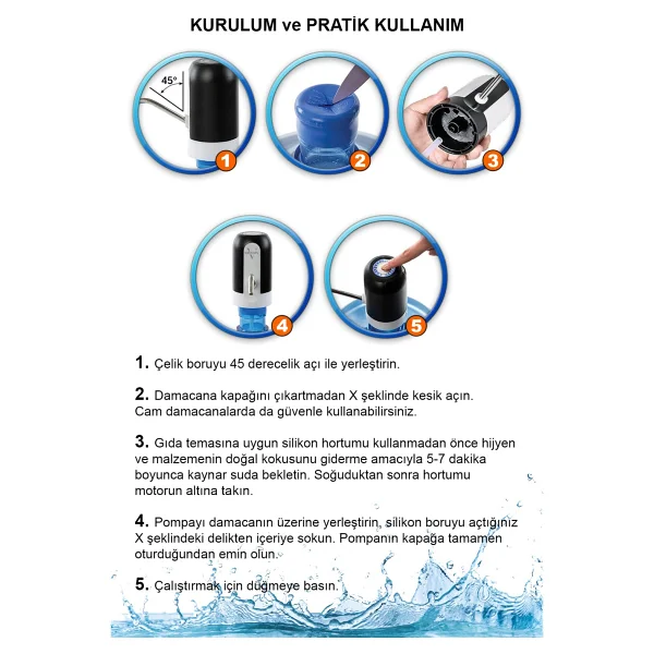 Vayomy Otomatik Şarjlı Damacana Su Pompası 1200 mAh Bataryalı Beyaz (Bpa Içermez ,Ce Belgelidir) - Görsel 4