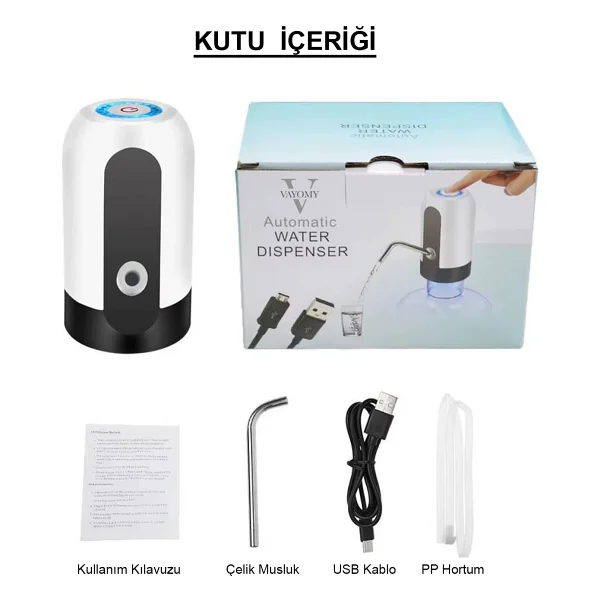 Vayomy Otomatik Şarjlı Damacana Su Pompası 1200 mAh Bataryalı Beyaz (Bpa Içermez ,Ce Belgelidir) - Görsel 7