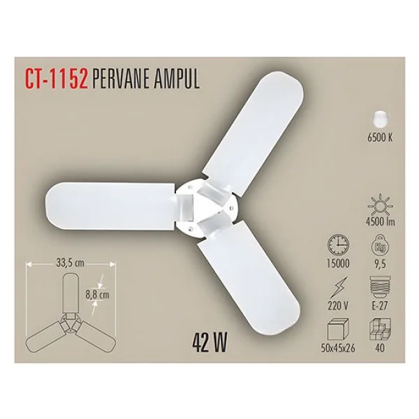 Cata Ct-1152 Beyaz Işık 42 W E27 Pervane LED Ampul - Görsel 2