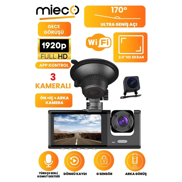 Mieco 1s 3 Kameralı Araç Kamerası Seti - Görsel 2