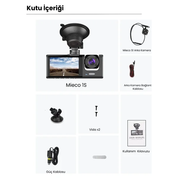 Mieco 1s 3 Kameralı Araç Kamerası Seti - Görsel 5