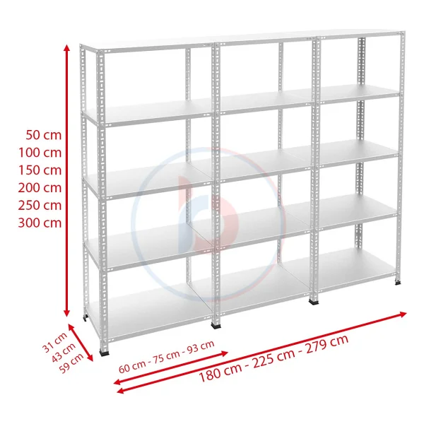 Rafburada 5 Katlı 3'lü Galvaniz Çelik Raf - Depo, Arşiv, Kiler, Dosya, Market Rafı - 31x60 Cm-200 Cm-0.70 Mm - 31 X 180 X 200 Cm - Görsel 8