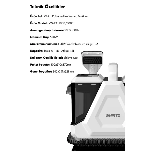 Whirtz Wr-Ea-1000 Koltuk Ve Halı Yıkama Makinesi - Görsel 7
