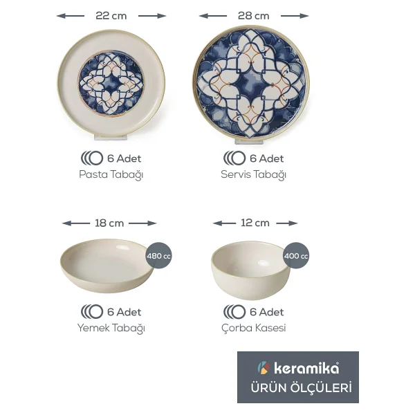 Keramika Wave Flow 22748-50-51 24 Parça 6 Kişilik Yemek Takımı - Görsel 10