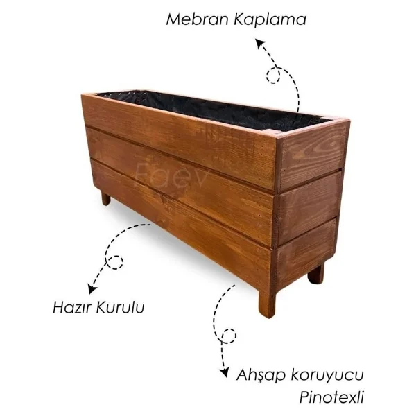 Faev Ahşap Saksı Dış Mekan Çiçeklik Dekoratif Büyük Boy Saksı Hazır Kurulu 95cm X 26cm Yükseklik 45cm - Antrasit - Görsel 6