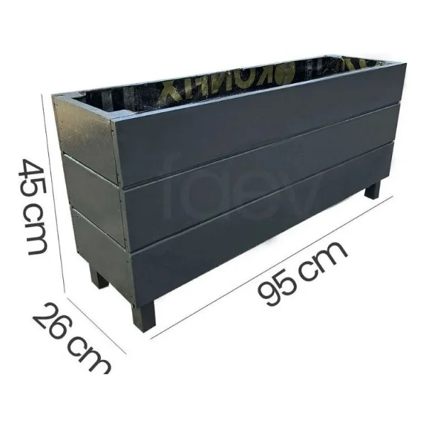 Faev Ahşap Saksı Dış Mekan Çiçeklik Dekoratif Büyük Boy Saksı Hazır Kurulu 95cm X 26cm Yükseklik 45cm - Antrasit - Görsel 2