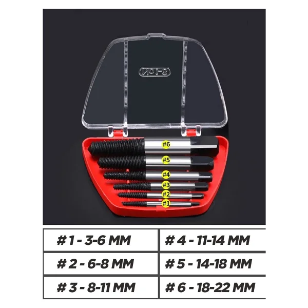 Transformacion Ters Kılavuz 6 Lı Set Saf Çelik Kırık Civata Vida Sökücü Kırılmış Vida Civata Sökme Aparatı 721690 - Görsel 3