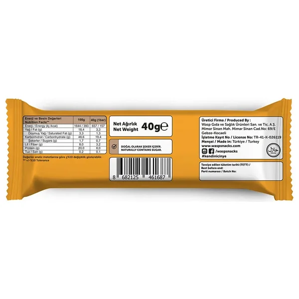 Waspco Fıstık Ezmeli Ve Çikolata Parçacıklı 40 Gr 12 Adet Vegan Protein Bar - Görsel 4