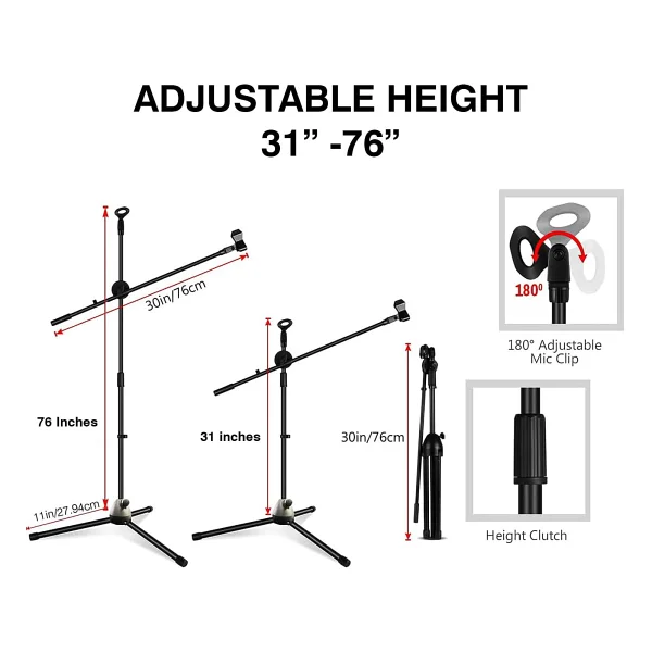 Coverzone 180cm Maksimum Uzunluk Mikrofon Standı Multi Fonksiyonel 2in1 Microphone Katlanabilir Açısı Ayarlanabilir Zemin Üstü - Model 103 - Görsel 2
