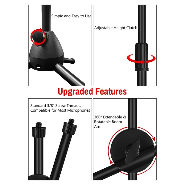 Coverzone 180cm Maksimum Uzunluk Mikrofon Standı Multi Fonksiyonel 2in1 Microphone Katlanabilir Açısı Ayarlanabilir Zemin Üstü - Model 103 - Görsel 3