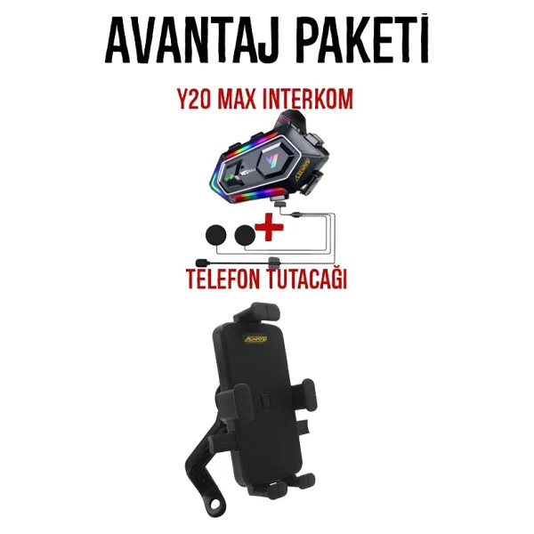 Y20 Kask Kulaklık İnterkom + Motosiklet Telefon Tutacağı - Görsel 2