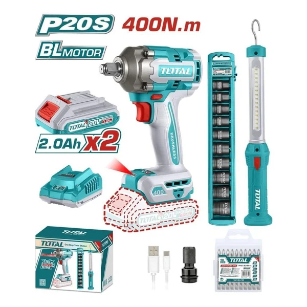 Total Tools TOSLI23048E Darbeli Somun Sıkma Makinesi + Askılı Çalışma Işığı Seti - Görsel 3
