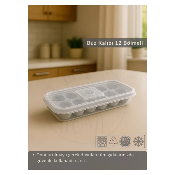 Jet's Home 12 Bölmeli Buz Kalıbı Esnek Silikon Buz Küpü Bpa Free Yuvarlak Bas Parmak Buzluk Çapı 3,5 Cm Gri - Görsel 2