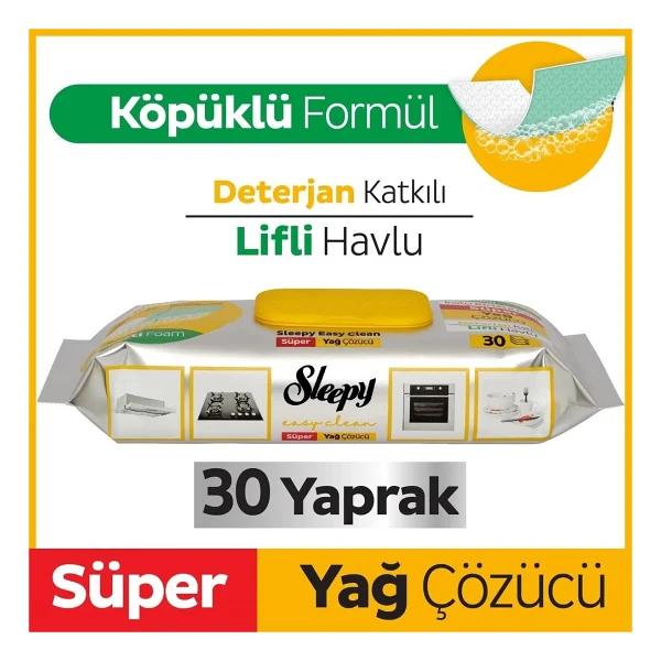 Sleepy Easy Clean Süper Yağ Çözücü Temizlik Havlusu 30 Yaprak - Görsel 7