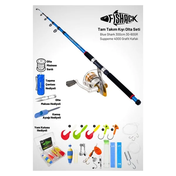 Fishack Tam Takım Kıyı Olta Seti - 300cm Kamış 30-60gr / 4000'lık Suppeme Olta Makinesi - Taşıma Çantalı - Görsel 4