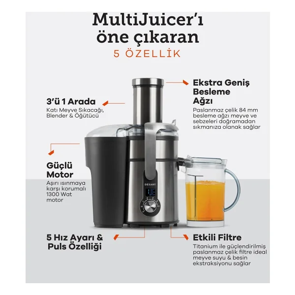 Dexart Jc-801 Multijuicer Whole Fruit&Vegetable 1300 W Katı Meyve Sıkacağı - Görsel 10