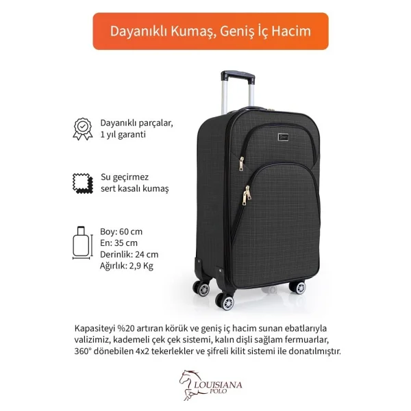Louisiana Polo 1081 Kumaş Antrasit Kabin Boy Valiz - Görsel 8