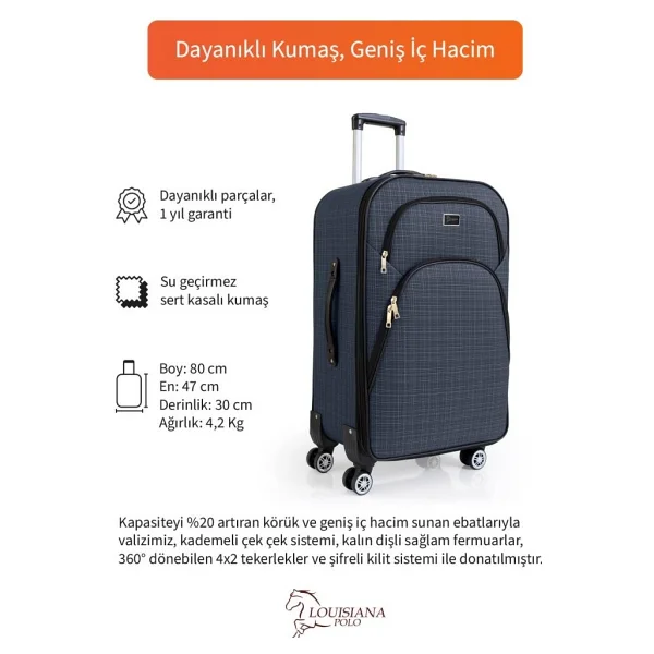 Louisiana Polo 1081 Kumaş Lacivert Büyük Boy Valiz - Görsel 2