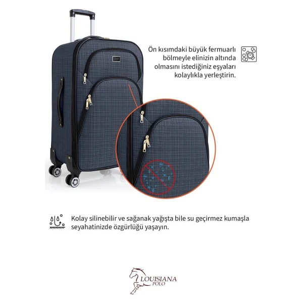 Louisiana Polo 1081 Kumaş Lacivert Büyük Boy Valiz - Görsel 6