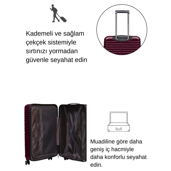 Louisiana Polo 1811 Polikarbon Bordo Kabin + Orta Boy 2'li Valiz Seti - Görsel 10