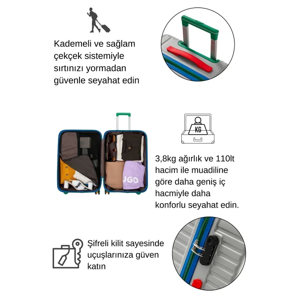 Louisiana Polo 1088 Polikarbon Gri Büyük Boy Valiz - Görsel 10