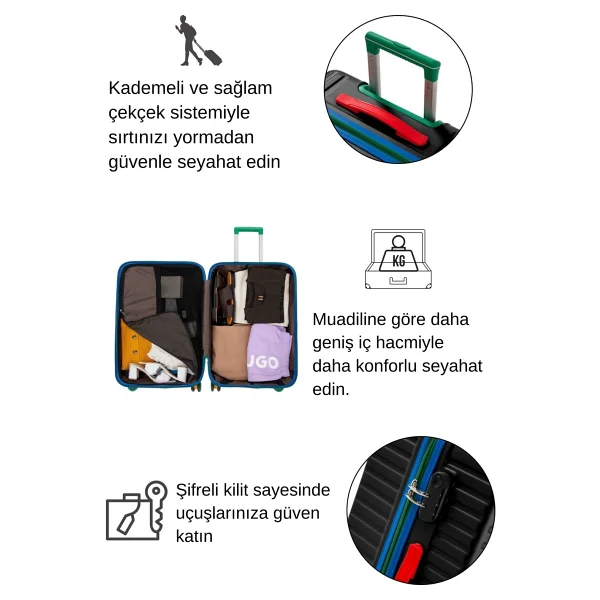 Louisiana Polo 1088 Polikarbon Siyah Kabin Boy Valiz - Görsel 4