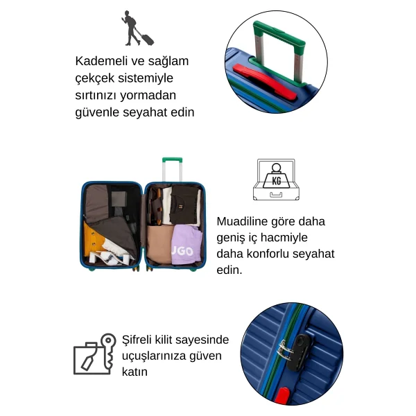 Louisiana Polo 1088 Polikarbon Lacivert Kabin Boy Valiz - Görsel 3