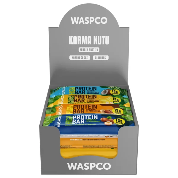 Waspco Yüksek Protein Bar 50g Karma Kutu 12 Adet 4 Çeşit 15 Gram Protein İçeren Sağlıklı Atıştırmalık - Görsel 3