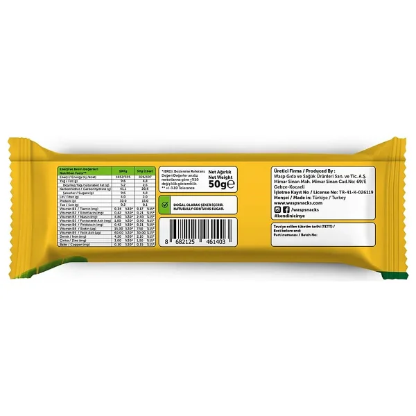 Waspco Muzlu Yüksek Protein Bar 50 Gr X 12 Adet Süt Proteini İçeren Glutensiz Atıştırmalık - Görsel 4
