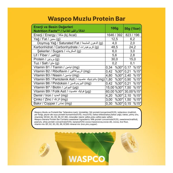 Waspco Muzlu Yüksek Protein Bar 50 Gr X 12 Adet Süt Proteini İçeren Glutensiz Atıştırmalık - Görsel 6