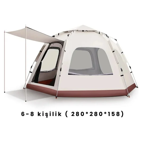 Yussraw 4-8 Kişi 6 Gen Kamp Çadırı Seti Taşınabilir Otomatik 280x280x158 +Lamba+Yatak+Yastık+Pompa+Hoparlö - Görsel 4