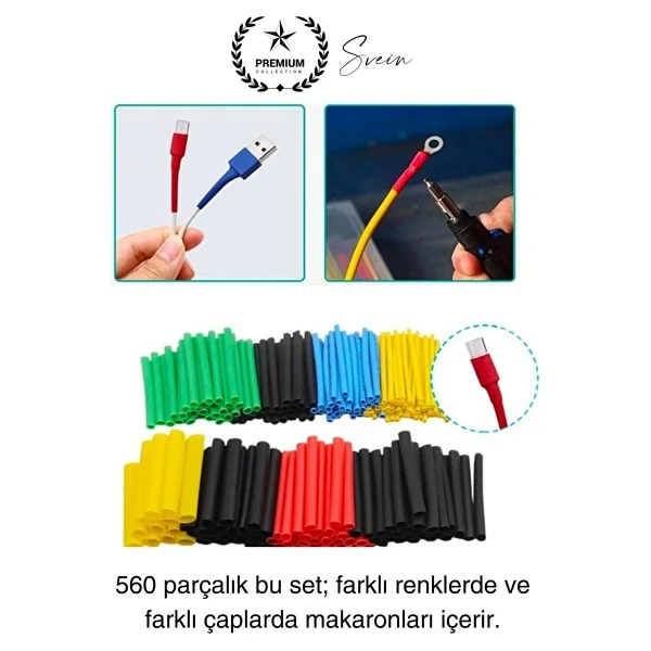 560 Parça Makaron Seti Kutulu Kablo Birleştirme Koruyucu Yalıtım Sıcaklıkla Daralan Tamirat Kaplama - Görsel 4