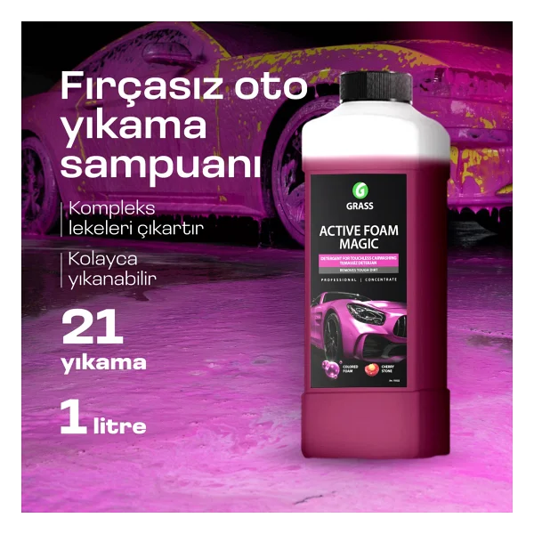 Grass Active Foam Magic 1l - Hızlı Köpüren Renk Değiştiren Fırçasız Oto Yıkama Şampuanı Tüm Araçlar İçin Araba Şampuanı Oto Temizleyici Köpük Şampuan - Görsel 6
