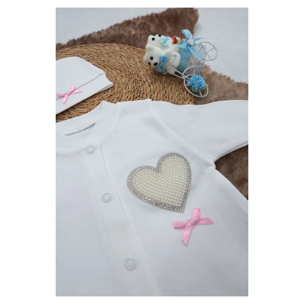 Sema Baby Pamuklu Bebek Tulum Seti 6-9 Ay - Love - Beyaz - 6 - 9 Ay - Görsel 3