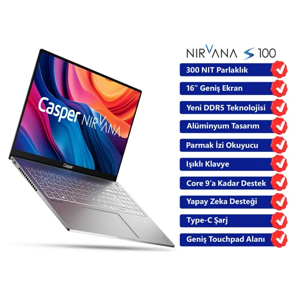 Casper Nirvana S100.1362-Bf00x-G-F İ7-13620h 16 GB 1 TB SSD UHD Graphics 16" Wuxga Notebook - Görsel 2
