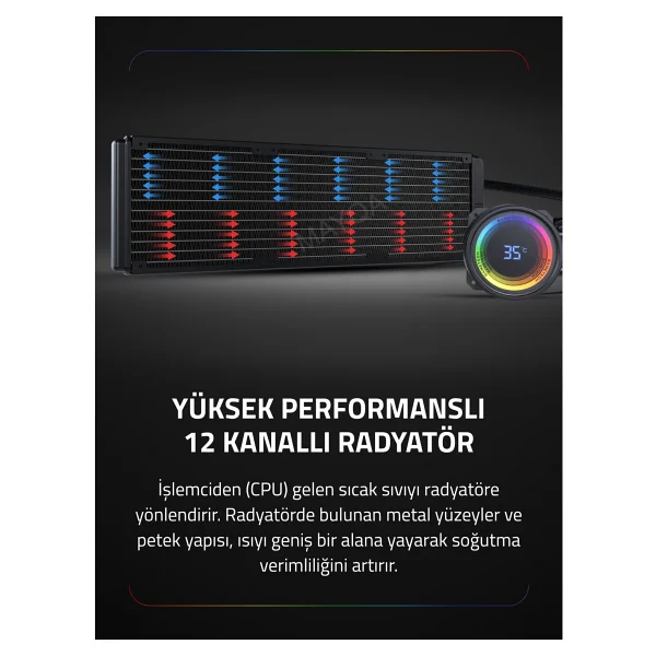 Gametech Hydra Ahd360mm Argb 360 Mm Siyah İşlemci Sıvı Soğutucu - Görsel 8