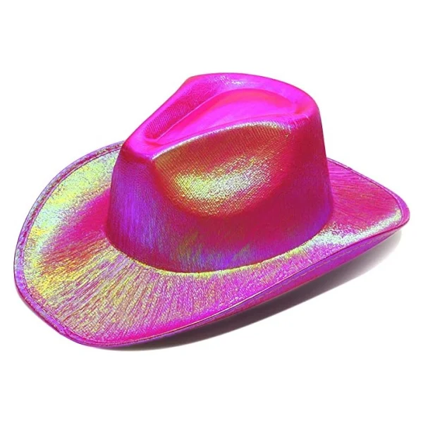 Neon Hologramli Kovboy Model Parti Sapkasi Fusya Yetiskin 39x36x14 Cm - Görsel 6