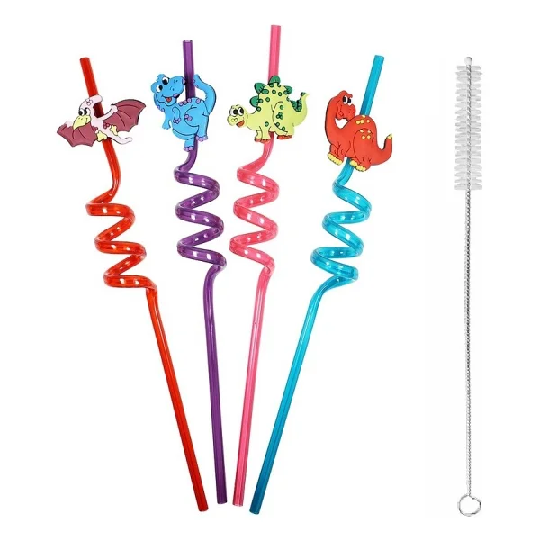 Melekstore 5 Parça Renkli Pipet Seti - Emojili Spiral Kokteyl- Çocuk Pipeti Temizleme Fırçalı - Görsel 6