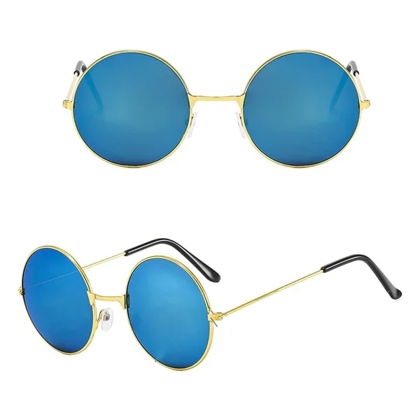 Yuvarlak Cam John Lennon Tarzi Gold Cerceveli Mavi Gozluk - Görsel 2