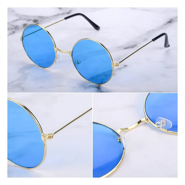Yuvarlak Cam John Lennon Tarzi Gold Cerceveli Mavi Gozluk - Görsel 3