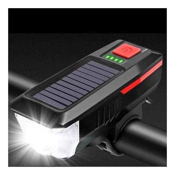 Solar Enerjili USB İle Şarj Edilebilir Ledli Bisiklet Feneri Kornalı Ve Su Geçirmez Far - Görsel 6