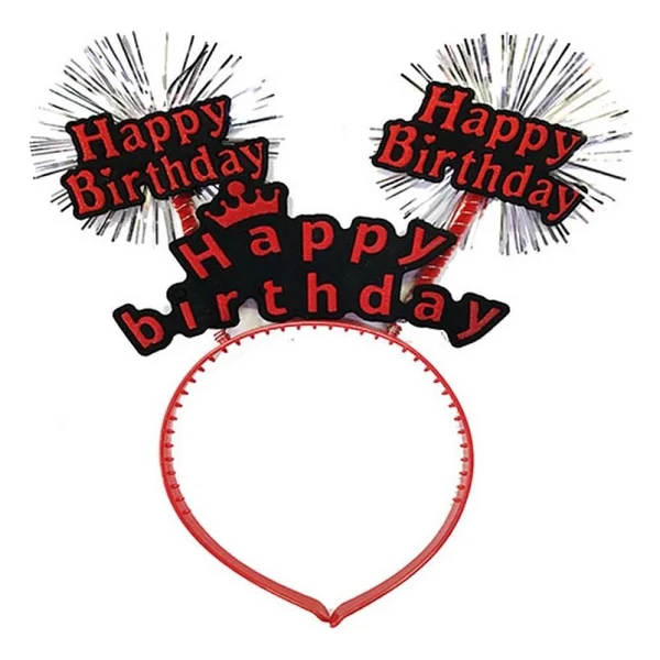 Happy Birthday Yazılı Püsküllü Neon Kırmızı Renk Doğum Günü Tacı 22x19 Cm - Görsel 3