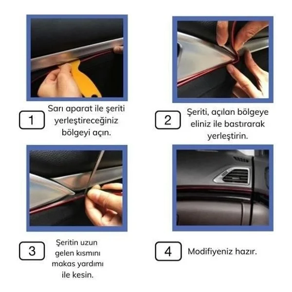 Mavi Araba Oto Trim Dekorasyon Şeridi Kauçuk Elastik Kolay Kurulum 5 Metre Şerit Bant - Görsel 4